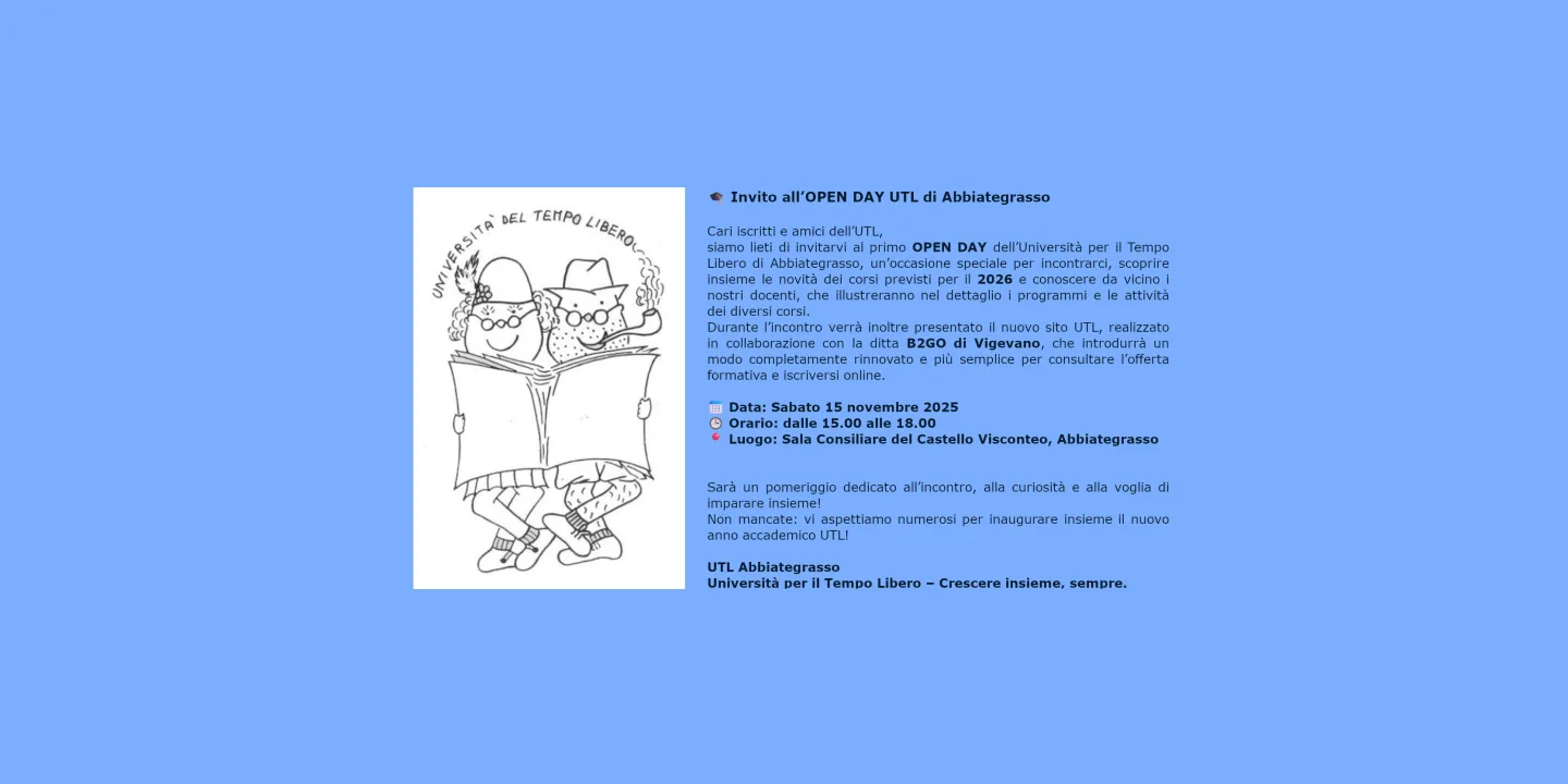 Eventi in Abbitegrasso: OPEN DAY UNIVERSITA' DEL TEMPO LIBERO