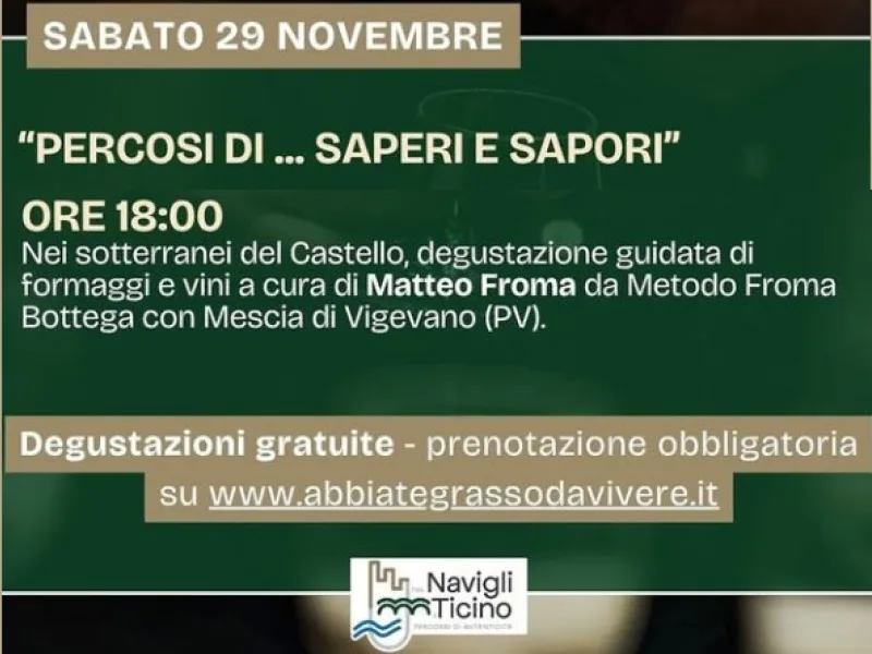 "PERCORSI DI... SAPERI E SAPORI" 29/11 ore 18.00
