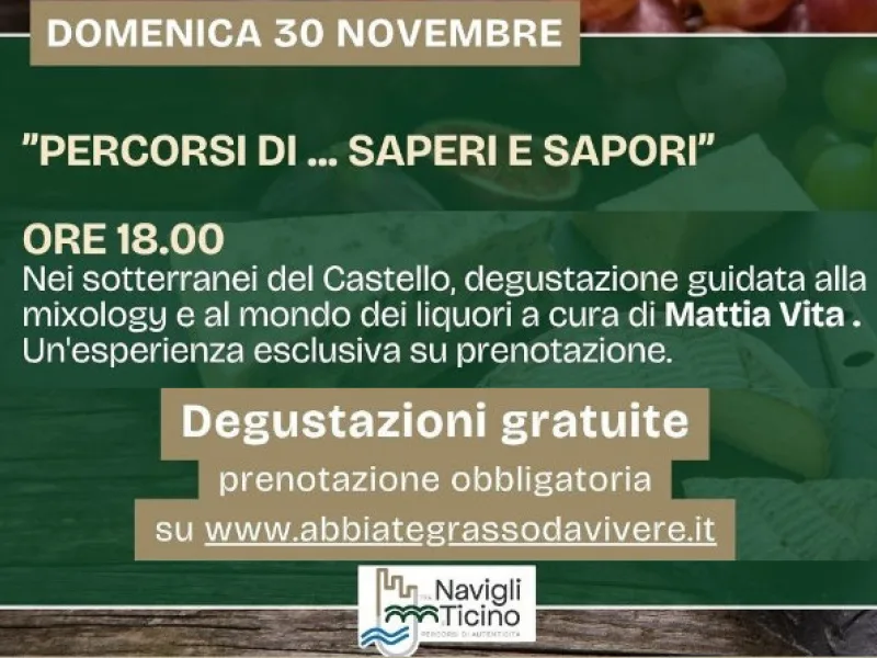 "PERCORSI DI... SAPERI E SAPORI" 30/11 ORE 18.00